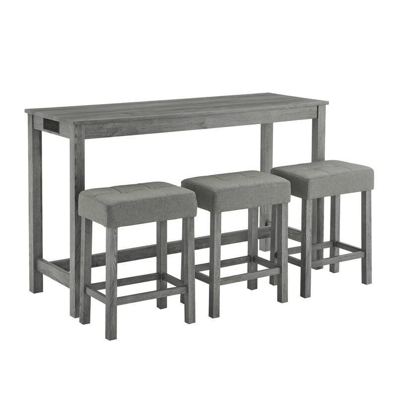 Bar Table, Dining Table, Sofa Table with Power Outlet, 3 Upholstered Stools, 4 Piece Bar Table and Chair Set