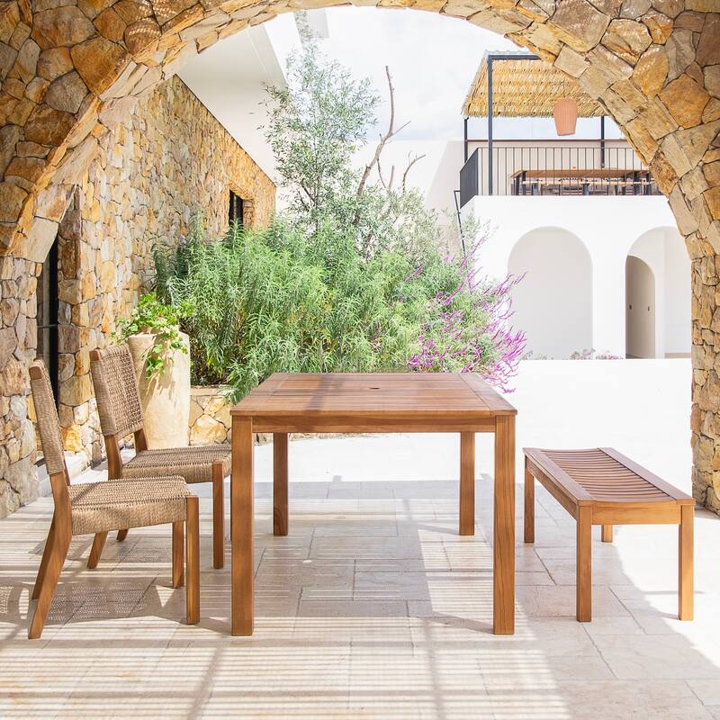 Cambridge Casual Vasa 4-Piece Outdoor Teak Dining Set - Natural Teak/Honey Twist Wicker