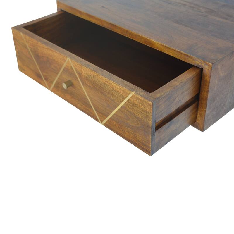 HomeRoots 18" Brown Solid Wood Geometric Brass Inlay One Drawer Floating Nightstand