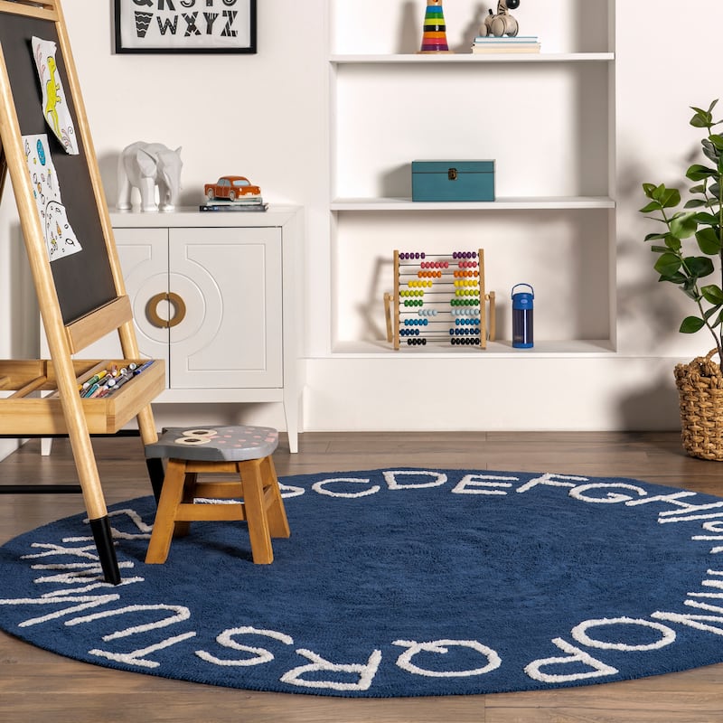 Nuloom Alphabet SpinClean Washable Round Rug