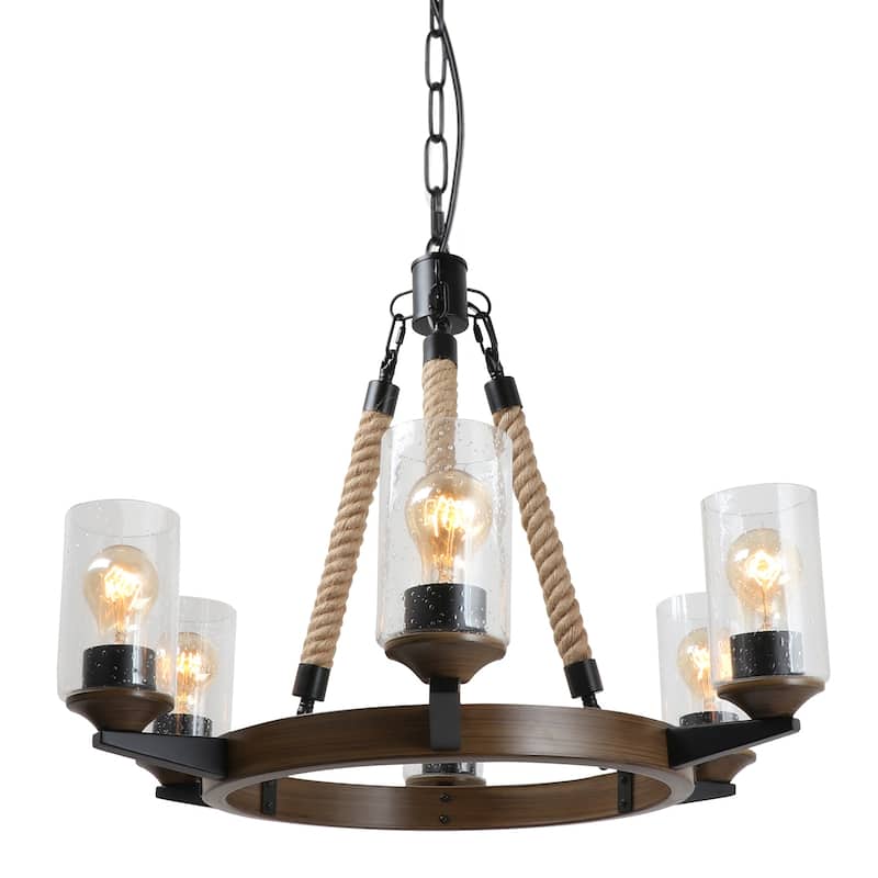 Modern Farmhouse 6-Light Metal Chandelier Wagon Wheel Pendant Lights for Dining Room - 65" D x 48" H - 65" D x 48" H