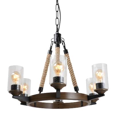Modern Farmhouse 6-Light Metal Chandelier Wagon Wheel Pendant Lights for Dining Room - 65" D x 48" H