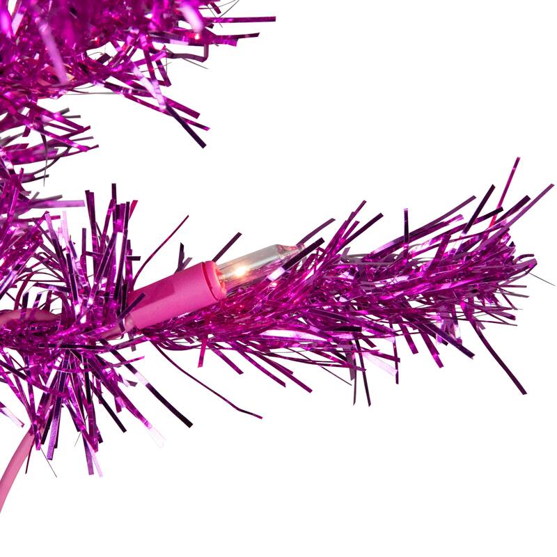6' Pre-Lit Pink Artificial Tinsel Christmas Tree, Clear Lights - 6 Foot