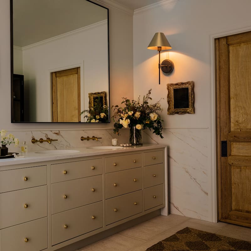 Modern 1-Light Wall Sconce with Cone Metal Shade for Bedroom, Hallway, Living Room - Black Gold - 7.9" W x 9.8" D x 16.1" H