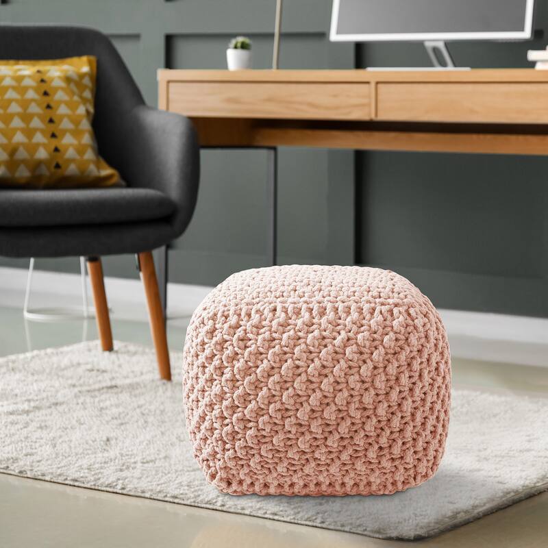 Cotton Pouf Ottomans Knit Foot Stool Pouffes for Living Room