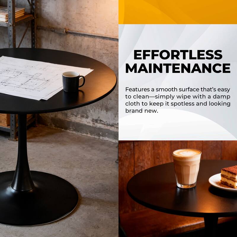 Round Dining Table for 2-4 People, Circle Kitchen Table with MDF Top & Metal Base, Mid-Century Leisure Table, Coffee Table