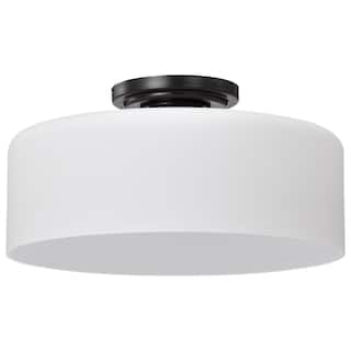 Warren - 13 Inch Semi Flush Mount - Gun Metal with Satin White Glass - Gun Metal