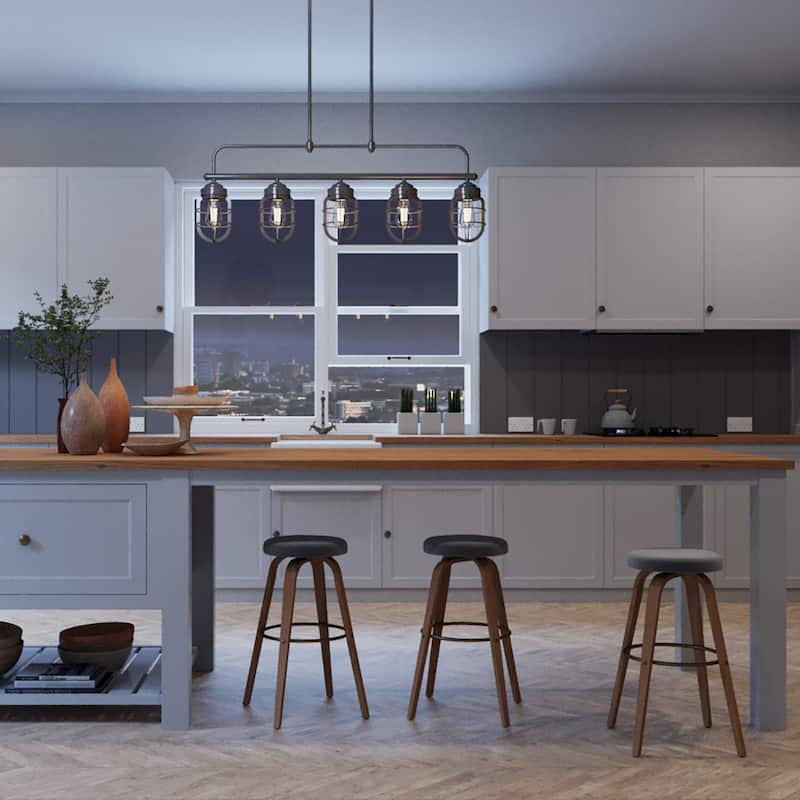Hunter Starklake 5-Light Linear Chandelier - Kitchen Island, Dining Room - Industrial - Modern Farmhouse, Cage Design