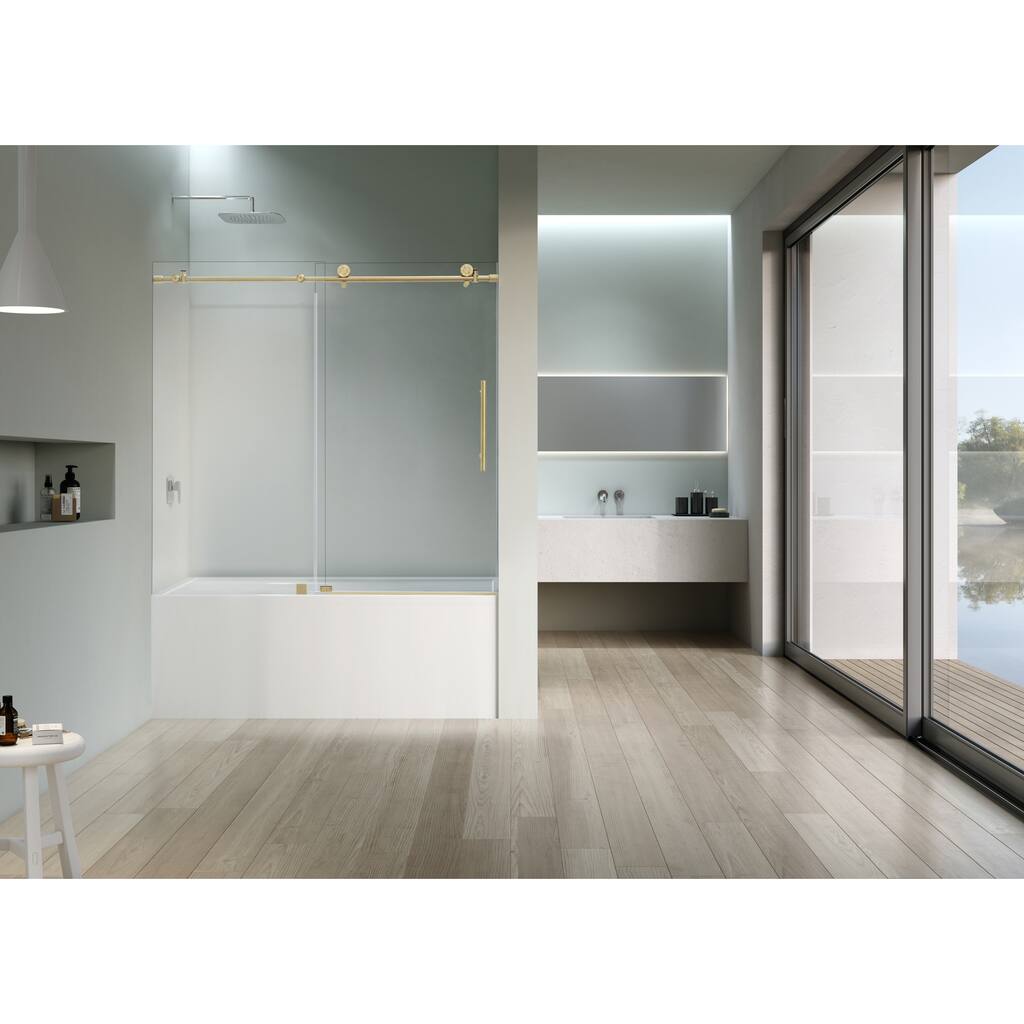 Vanity Art 56–60" W x 76" H Frameless Bypass Single Sliding Shower Door with Explosion-Proof Clear Glass - 76" H x 60" W