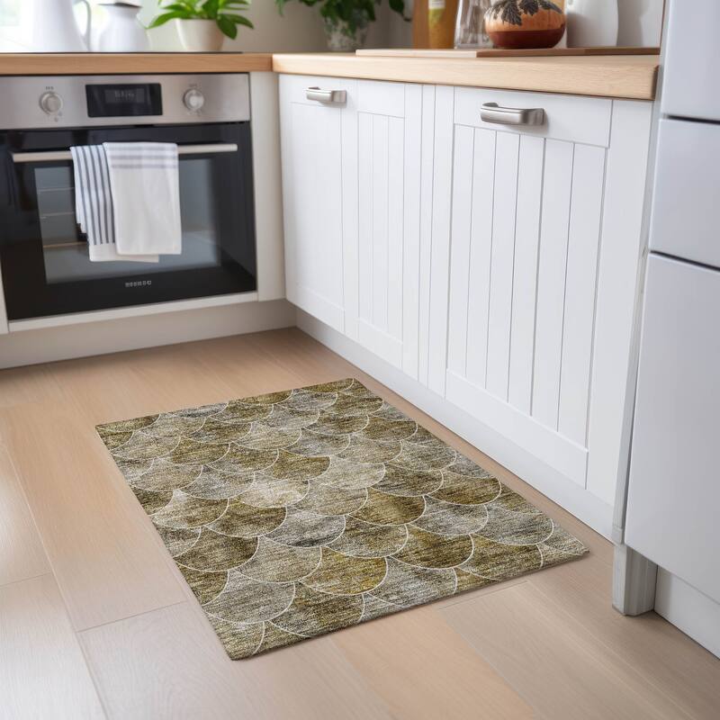 Machine Washable Indoor/ Outdoor Chantille Contemporary Rug - Taupe - 1'8" x 2'6"