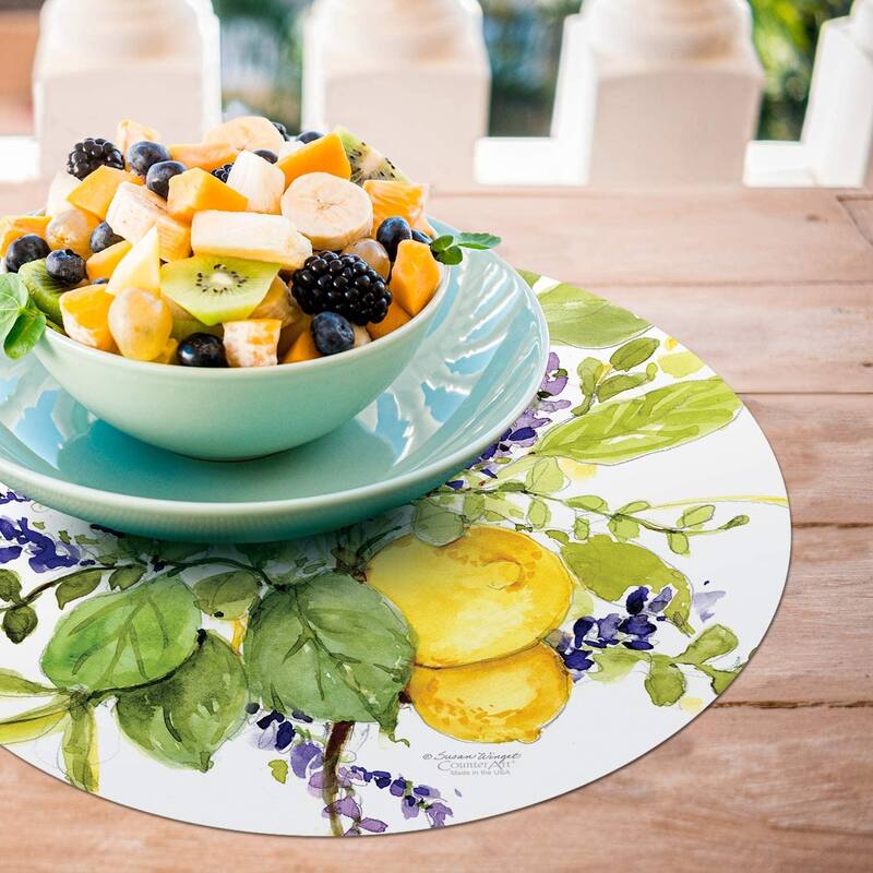 CounterArt Watercolor Lemons by Susan Winget Reversible Easy Care Set of Four Placemats, Made in The USA - 13.5x13.5