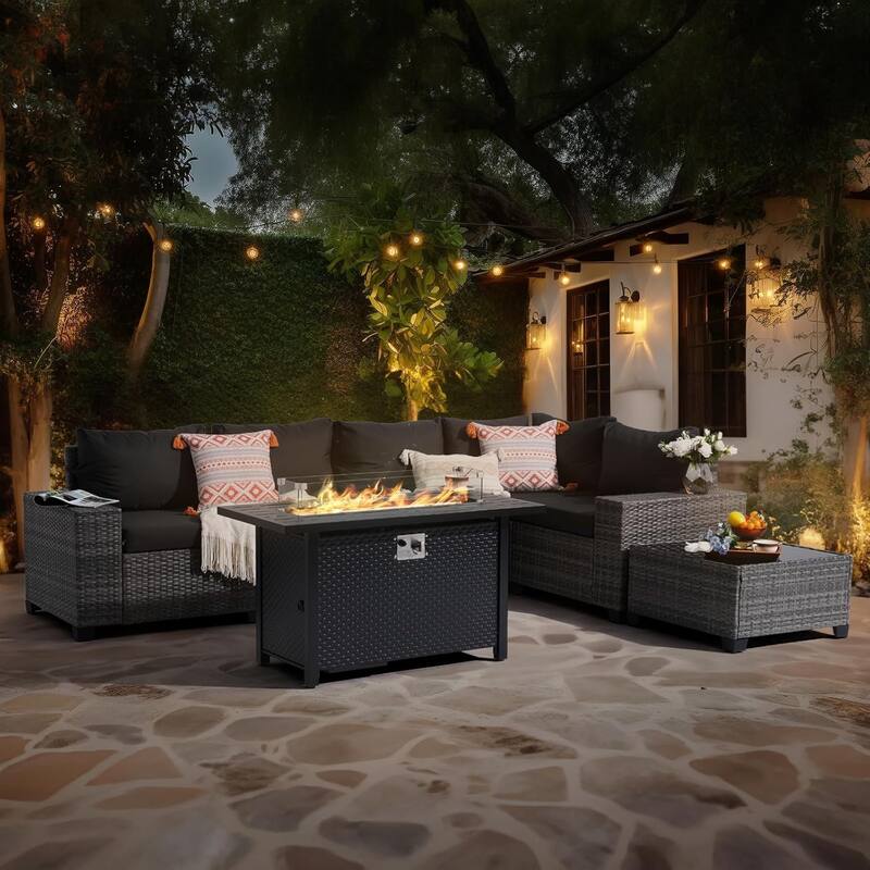 45” Outdoor Propane Fire Pit Table with Adjustable Flame, 50,000 BTU Ideal for Patio and Backyard Gatherings