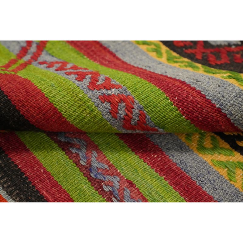 Hand Woven Oriental 100% Wool Carpet Southwestern Tribal Multi-Colored Kilim Area Rug - 7' 2'' X 5' 6''