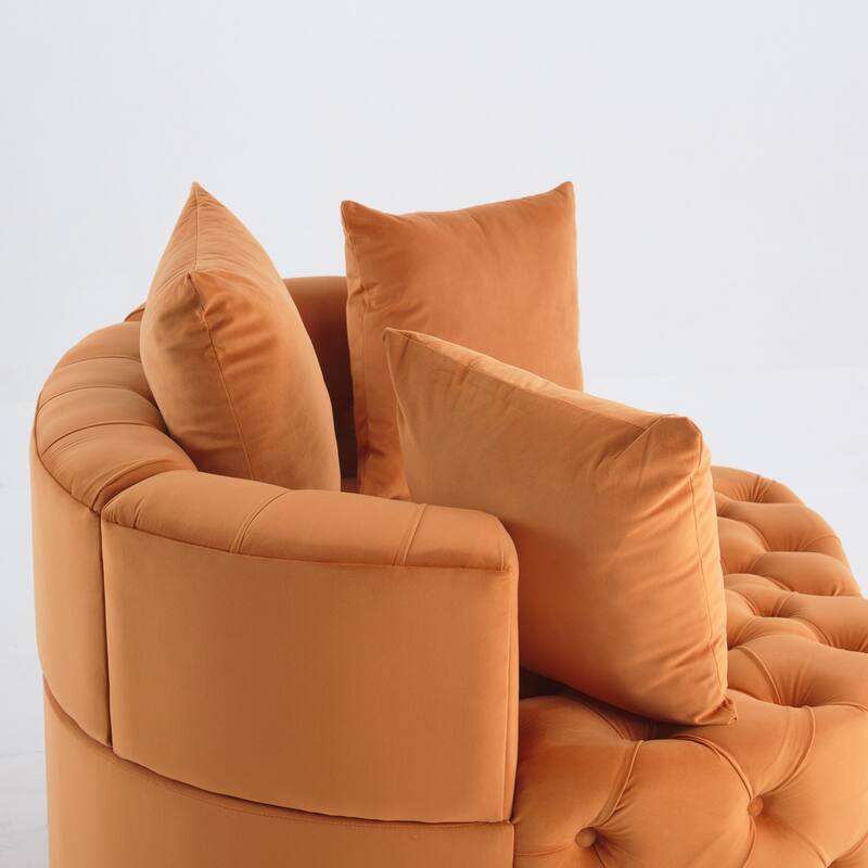 Oversized Barrel Accent Chair with 3 Pillows, Velvet Tufted Upholstered Round Club Chair, Ergonomic Reading Sofa Chair