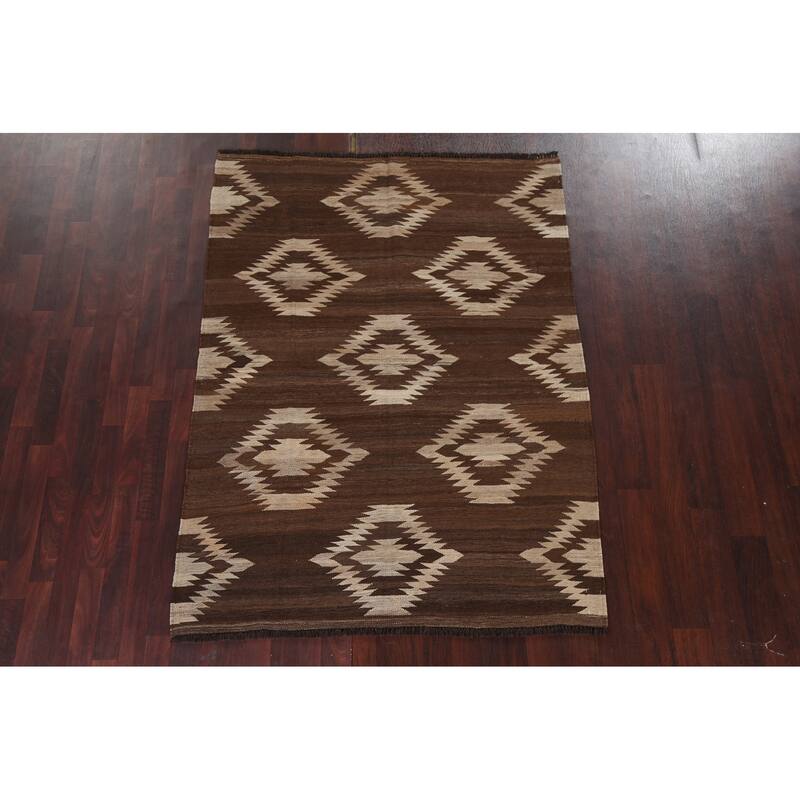 Natural Dye Tribal Geometric Kilim Oriental Wool Area Rug Flat-weave - 4'11" x 6'7"