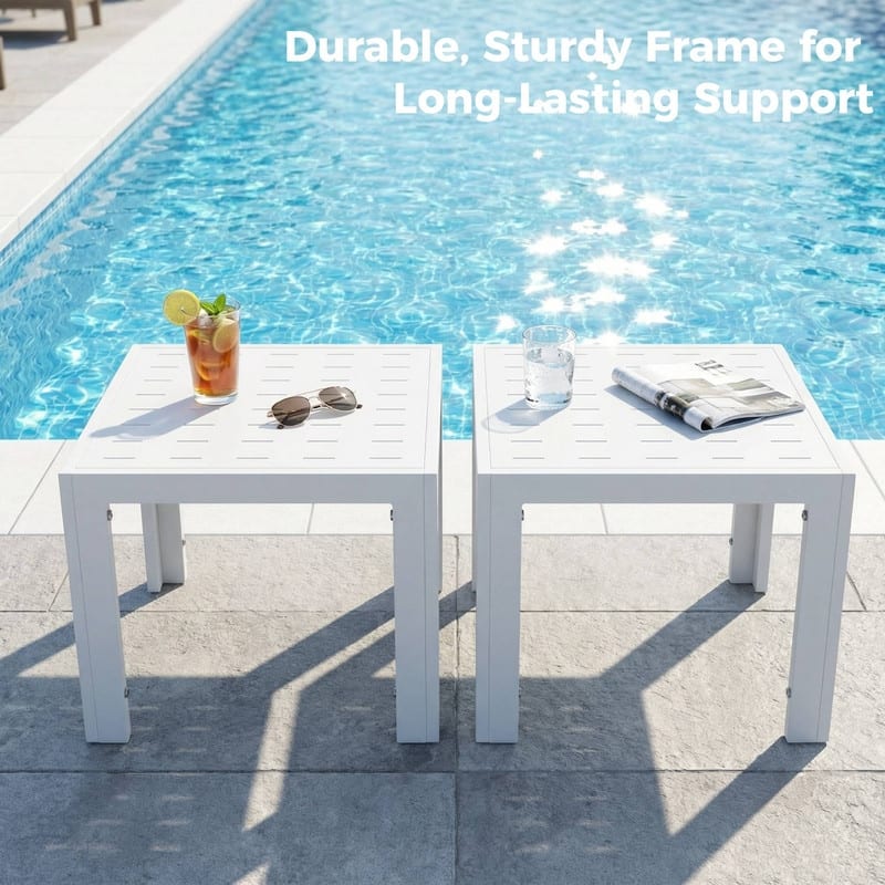 Aluminum Outdoor Coffee Table 23.6" L x 23.6" W x 17.7" H Modern Patio Table for Poolside or Garden