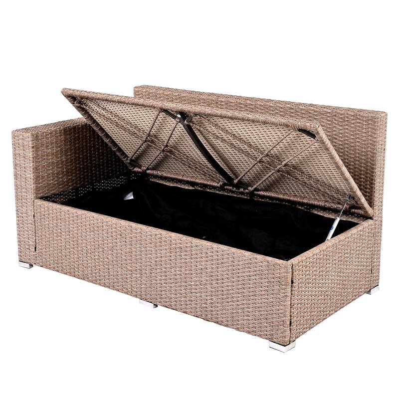 Outdoor 6-Piece Rattan Modular Sectional Sofa Set with Storage & Dining Table