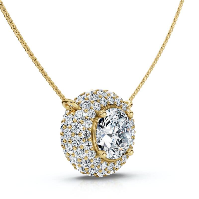 Bliss Diamond Certified 3 1/2Ct Euro Diamond Pendant Gold 18" Women's Necklace Lab Grown - Yellow