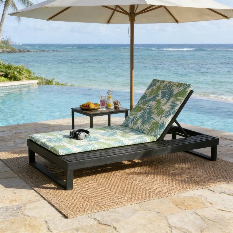 Christopher Knight Home - Modern Outdoor Acacia Wood Chaise Lounge with 4-Position Adjustable Backrest & 2-Fold Cushion