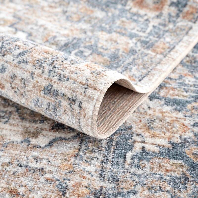 Hauteloom Ezri Hallway, Kitchen Machine Washable Runner Rug - Peach, Off White, Blue - 2'7" x 7'3"