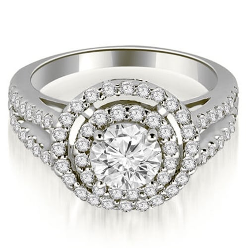 1.15 cttw. 14K White Gold Double Halo Round Cut Diamond Engagement Ring