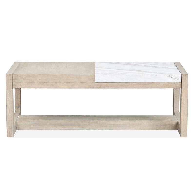 Magnussen Home Preston Gallery Buff and Antique Silver Rectangular Cocktail Table - 48''W x 26''D x 17''H