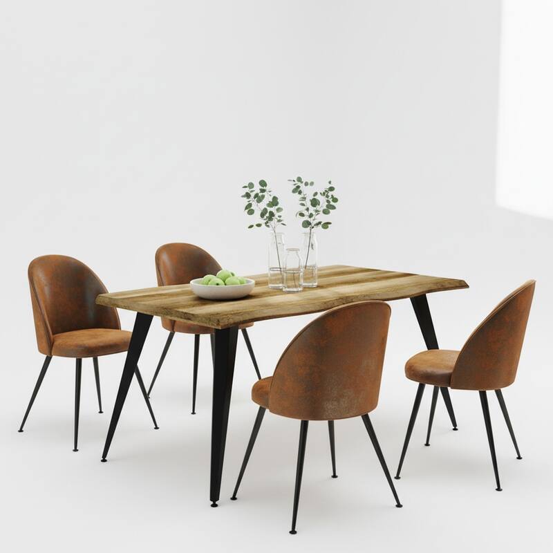 Homy Casa 5-Piece Dining Set with Modern Table and Upholstered Side Chairs - Walnut - Brown