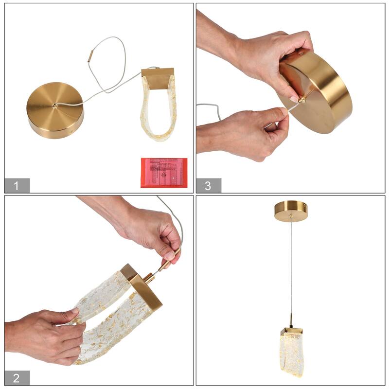Modern 1-Light Gold Leaf Resin LED Pendant Light with Brass Canopy