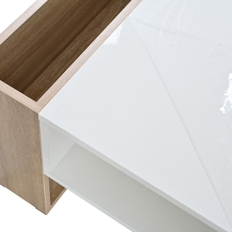 Coffee Table with 2 Drawers and Hidden Compartments - White