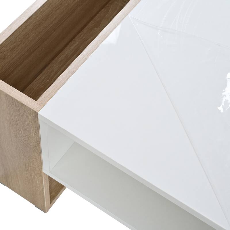 High Gloss Coffee Table with 2 Drawers and Hidden Storage, Two-Tone Center Table - 41.3" W × 23.6" D × 15.7" H