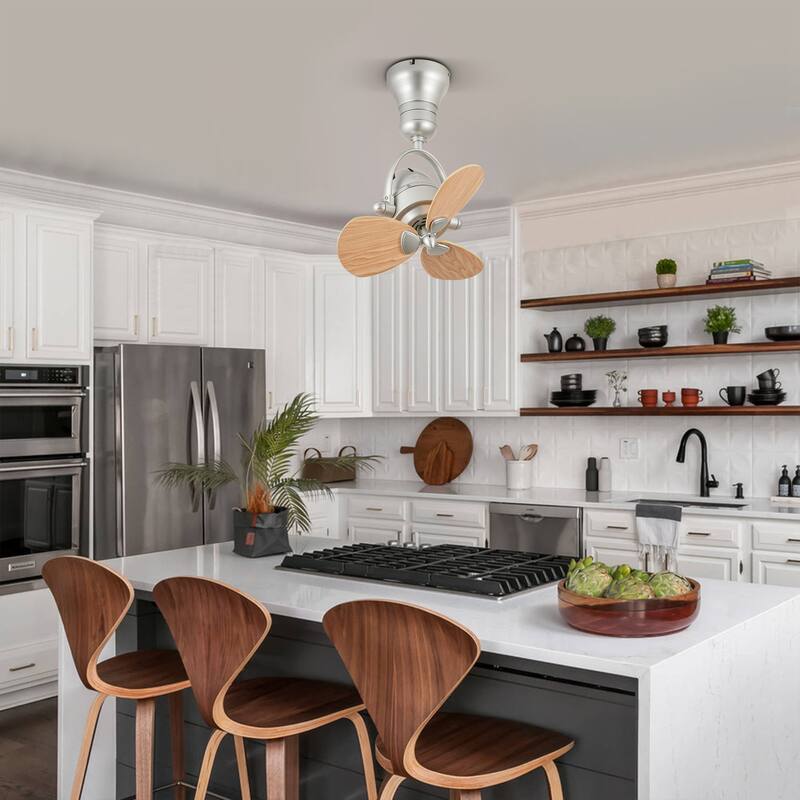 3-Blade Mid-Century Modern Solid Wood & Silver Metal Ceiling Fan with Remote for Living Room - 18.1 in. W x 18.1 in. H