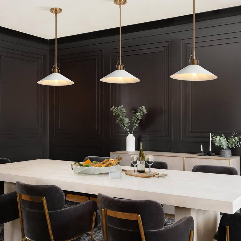 Modern 1-Light Kitchen Island Pendant Lighting Gold with Milk Metal Shade - White - D14"*H8"