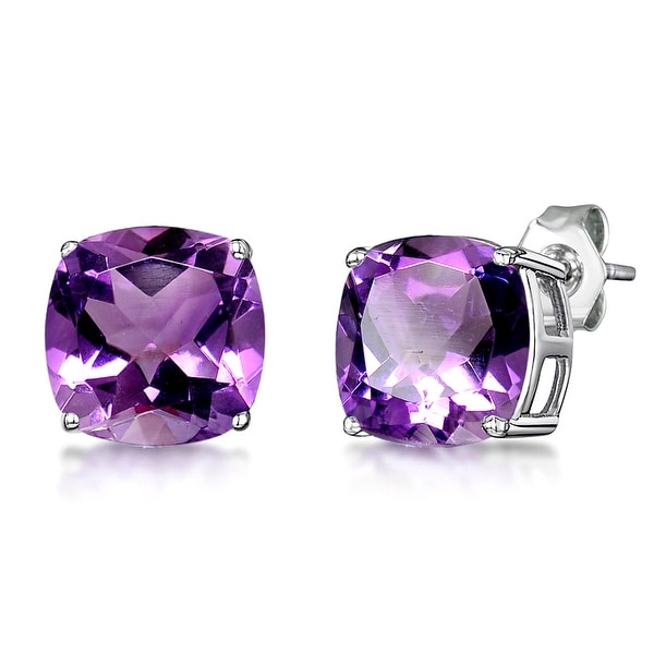 Multi Color Gemstones Sterling Silver Cushion Stud Earrings by Orchid Jewelry. Opens flyout.
