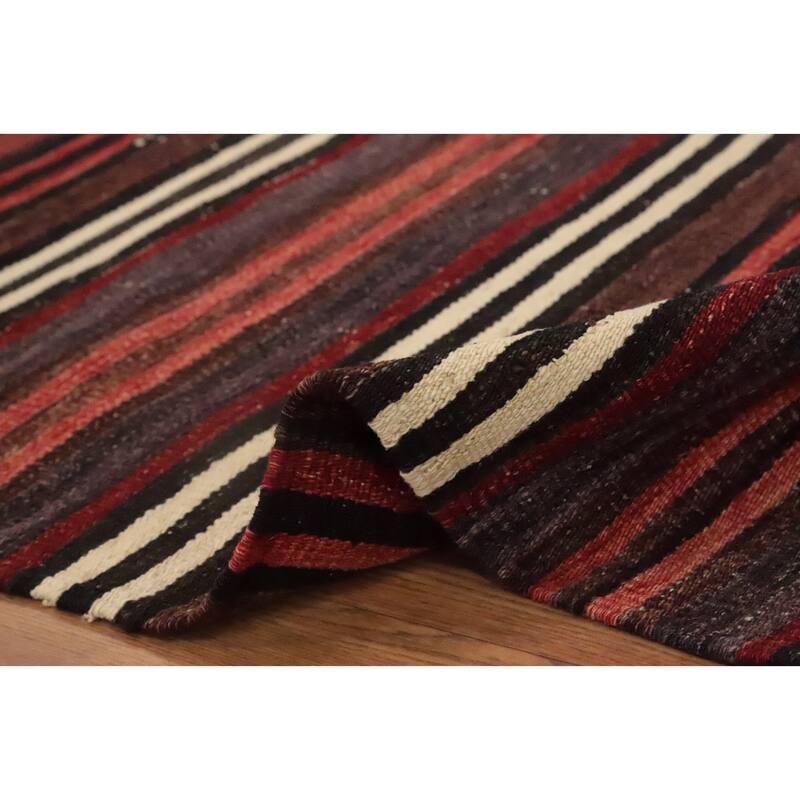 Hand Woven Oriental 100% Wool Carpet Southwestern Geometric Red Kilim Area Rug - 11' 5'' X 5' 1''
