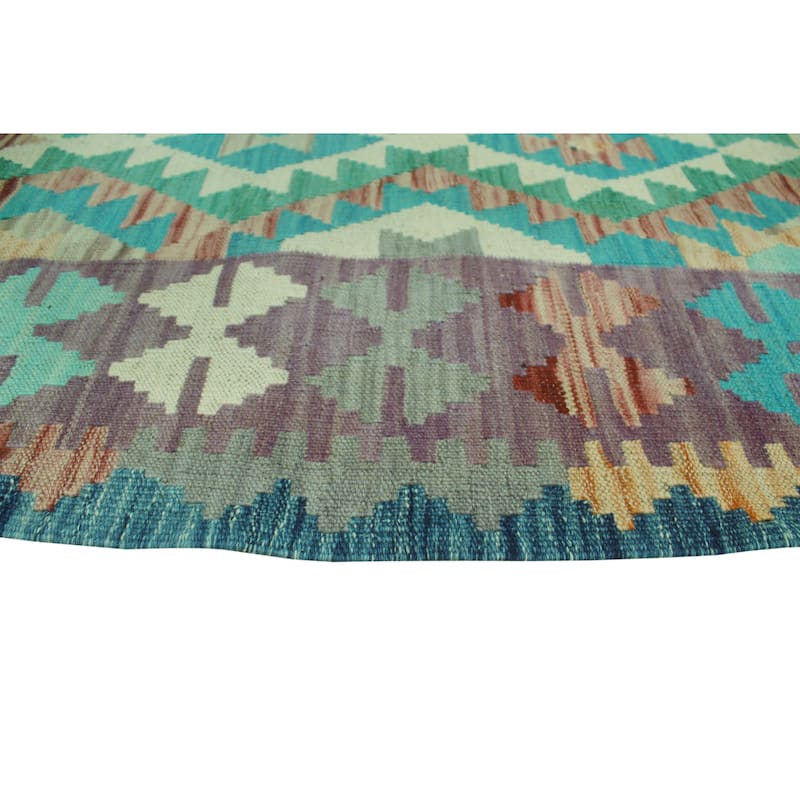 Hand-Woven Sun Faded Kilim Aidana Blue/Green Rug - 3'11" x 5'8"
