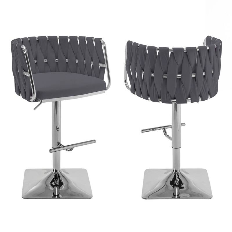 Best Quality Furniture Adjustable Upholstered Barstools with Square Chrome Finish Base (Set of 2) - Dark Gray Velvet / Silver