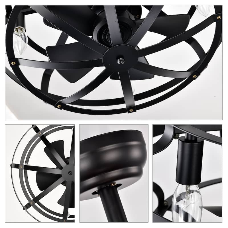 18 inch Low Profile Small Caged Ceiling Fan with Remote Control, 6 Speed Industrial Ceiling Fan Light Kit