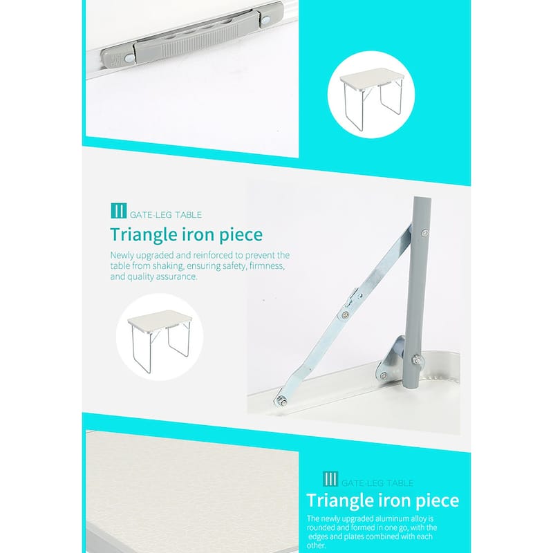 White Portable Folding Table with Metal Edge Reinforcement for Camping and Outdoors Dining - 27.56"L × 19.69"W × 23.62"H