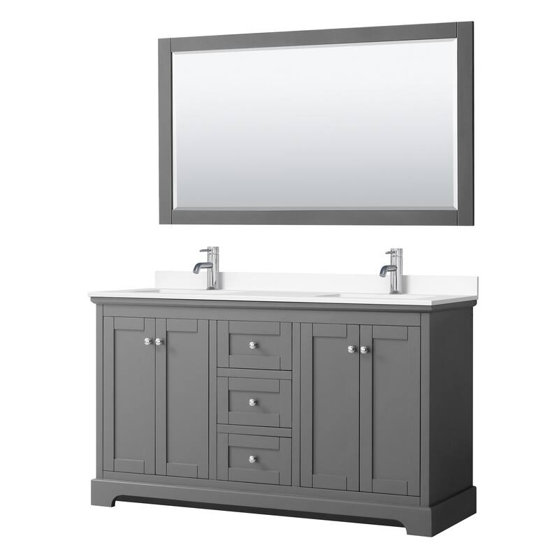 Wyndham Collection Avery 60" Free Standing Double Basin Vanity Set - Dark Gray / White Cultured Marble Top / Polished