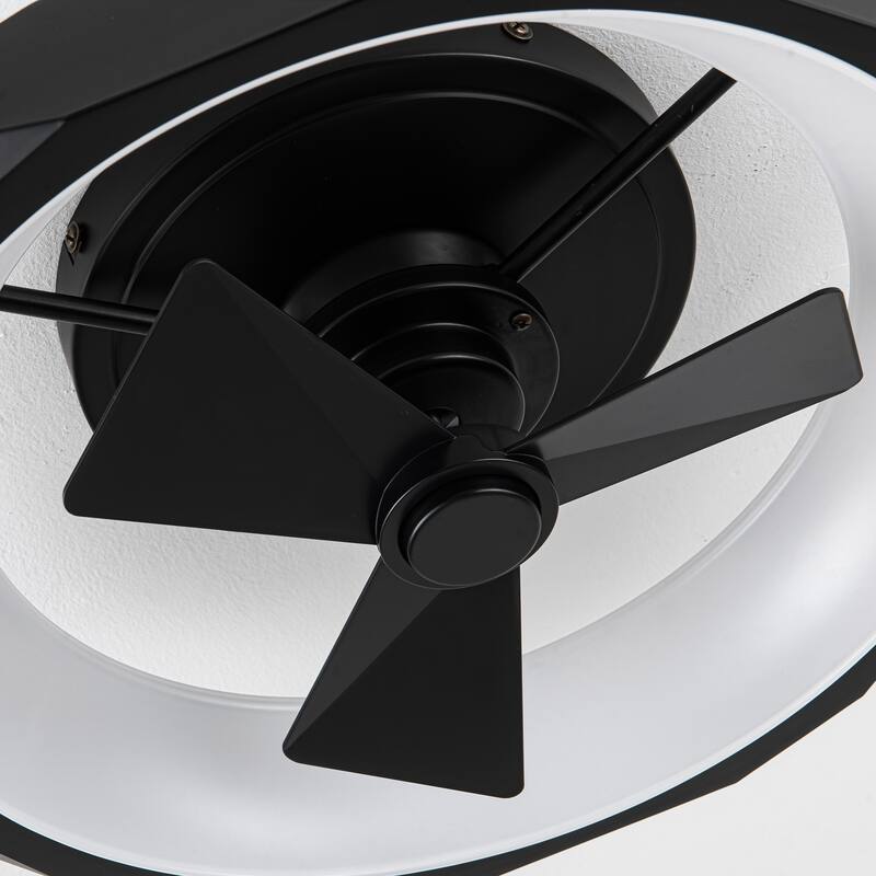 19" Modern Black Flush Mount Ceiling Fan with Light and Remote Control