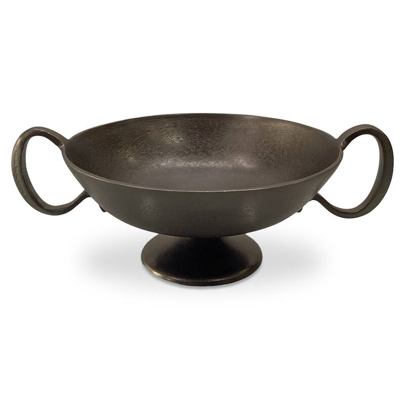 NADAAL STUDIOS Maelisette Antique Brass Decorative Bowl with Curved Handles - Antique Brass Cast Aluminum