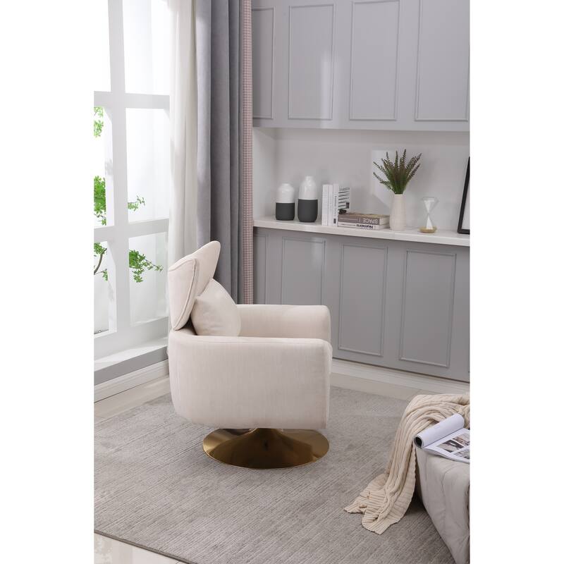 Beige 29.9" Swivel Accent Chair with Pillow