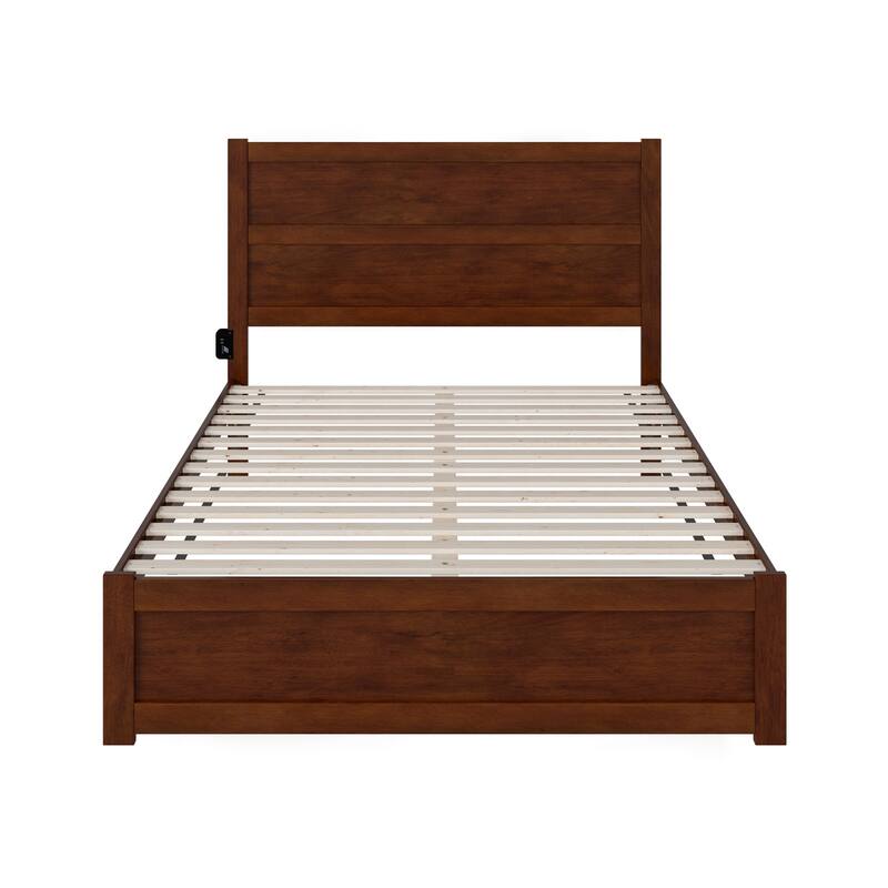 Modern Platform Bed with Footboard - Walnut Finish Bedroom Furniture