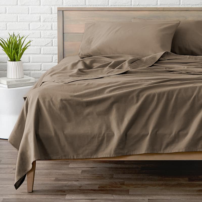 Bare Home Cotton Flannel Sheet Set - Velvety Soft Heavyweight - Twin XL - Taupe