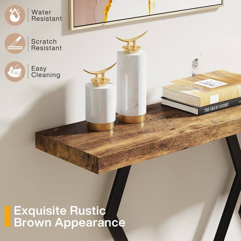 70.9 Inch Extra Long Sofa Table White and Gold Faux Marble Tabletop