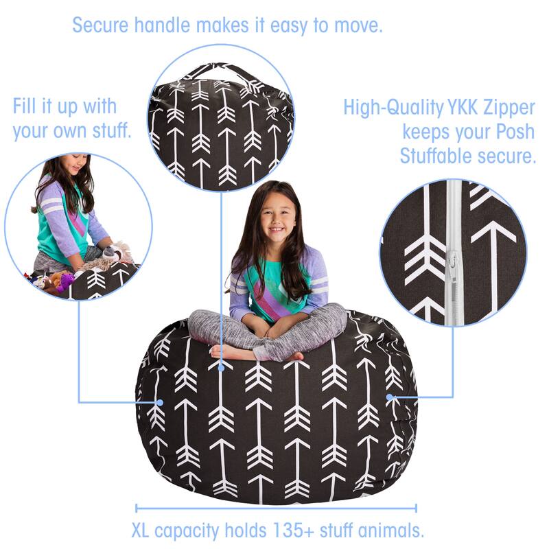 Kids Bean Bag Chair Cover Stuffed Animal Storage or Toy Organizer