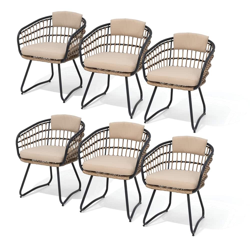 Outdoor Wicker Chairs Patio Dining Chairs Cushioned PE Rattan Seating Set