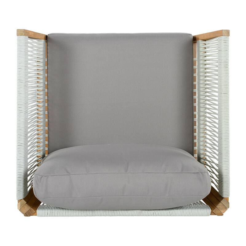 Christopher Knight Home - Modern Outdoor Acacia Wood Patio Lounge Chair with Woven Rope Accents and Weather-Resistant Cushions