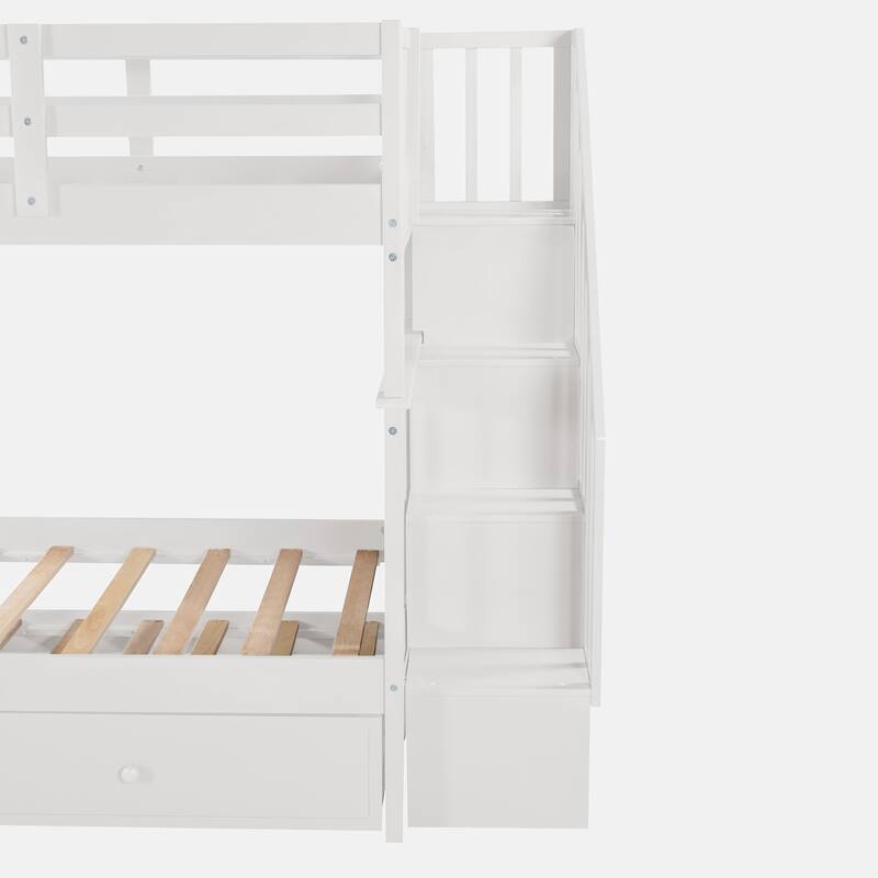 Stairway Twin-Over-Twin Bunk Bed with Twin size Trundle for Bedroom