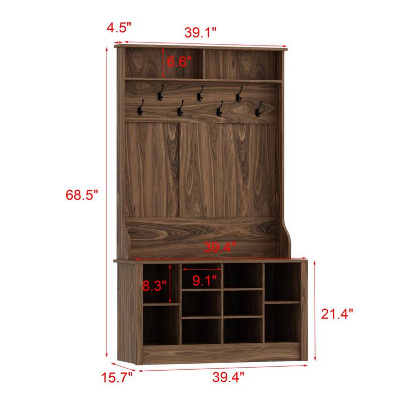 Coat Rack and Storage Bench Hall Tree with Shoe Rack for Entryway